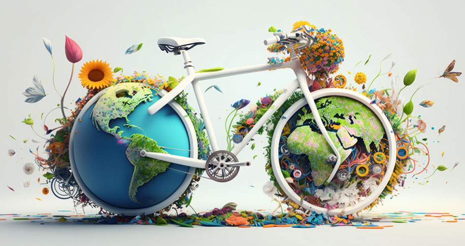 a bike with green flowers