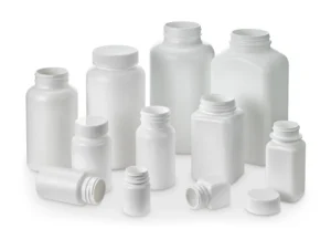 White HDPE bottles showing an assortment of sizes and shapes